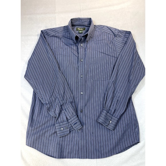 Eddie Bauer Shirt Medium Blue Purple Striped Mens Wrinkle‎ Resistant Button Up - Picture 1 of 16
